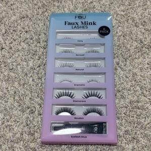 NWT BFY Cosmetics Faux Mink Lashes by FQU 6 Pack with Eyelash Glue